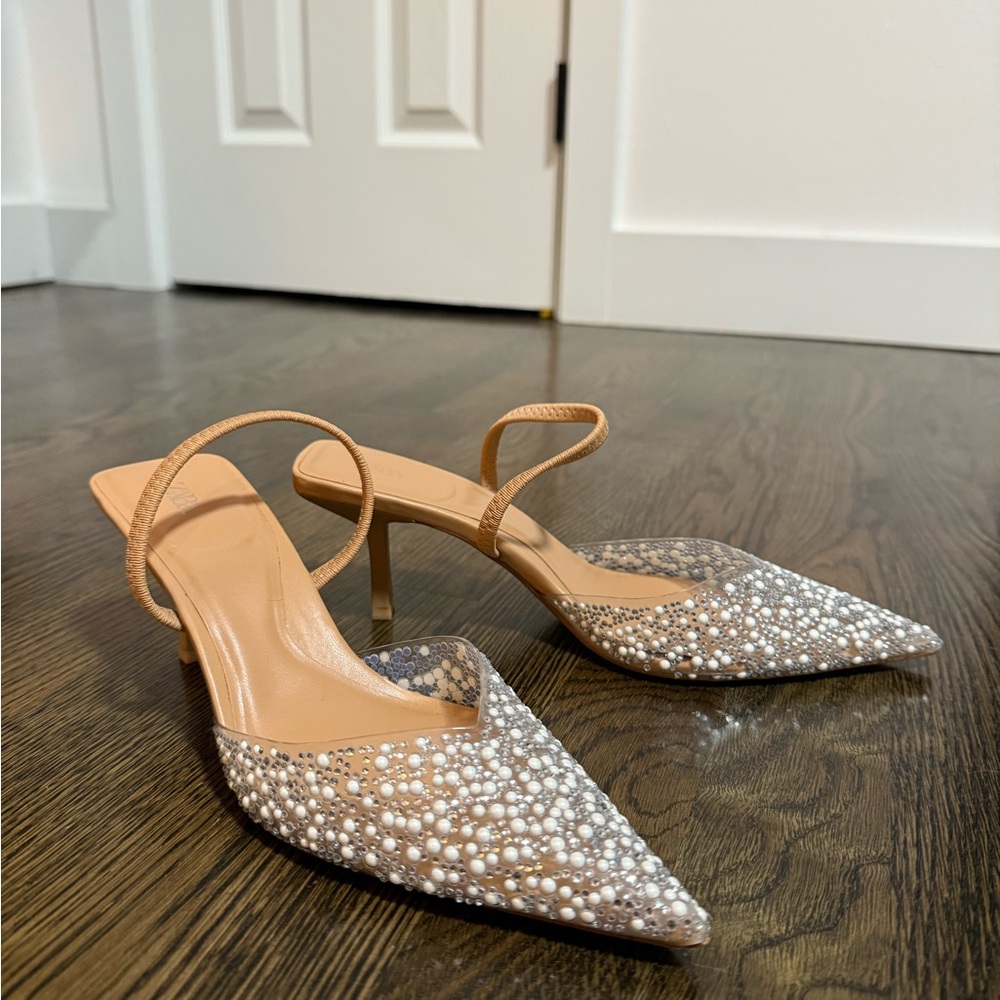 ZARA pearl slingback heels